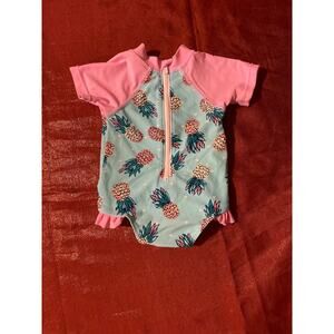 Floatimini One Piece Swimsuit Baby Girls 3M Pineapple Short Sleeve Zip Ruffle